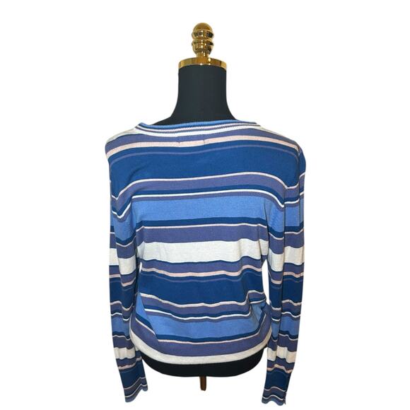Halogen Nordstrom Women’s Blue Striped Sweater Size Large - Picture 4 of 5